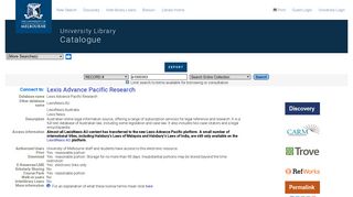 Lexis Advance Pacific Research - University of Melbourne Library