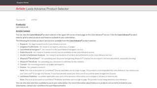 Lexis Advance Product Selector - LexisNexis® Support - Service