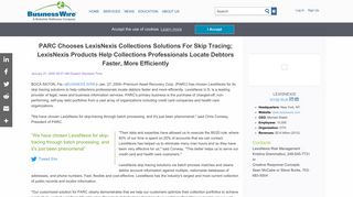 PARC Chooses LexisNexis Collections Solutions For Skip Tracing ...