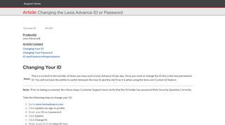 Changing the Lexis Advance ID or Password - LexisNexis® Support