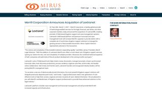 Merrill Corporation Announces Acquisition of Lextranet | Mirus Capital ...