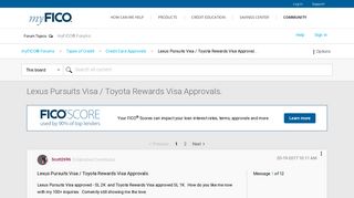 Lexus Pursuits Visa / Toyota Rewards Visa Approval... - myFICO ...