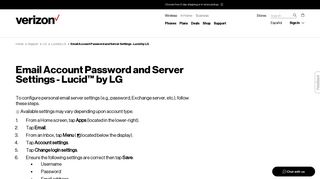 Email Account Password and Server Settings - Lucid by LG | Verizon ...