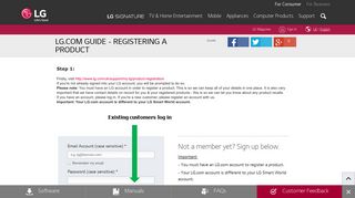 LG.com Guide - Registering a Product
