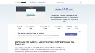 Client Log In for Lighthouse 360 Dashboard.: Home.lh360.com ...