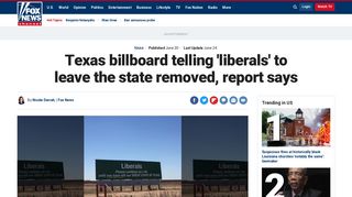 Texas billboard telling 'liberals' to leave the state removed, report says ...