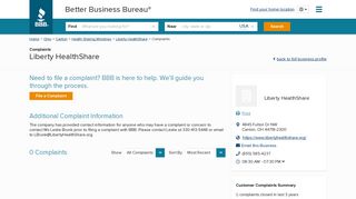 Liberty HealthShare | Complaints | Better Business Bureau® Profile