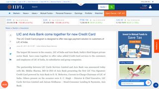 LIC and Axis Bank come together for new Credit Card - IndiaInfoline