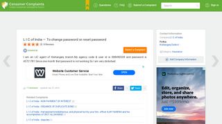 L I C of India — To change password or reset password