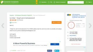 Lic India — forgot user id and password