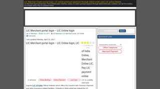 LIC Merchant portal login - LIC Online login - LIC of India Online