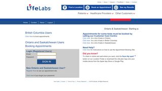 LifeLabs Online Appointment Booking