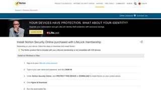 Install Norton Security Online purchased with LifeLock membership