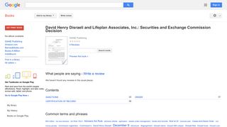 David Henry Disraeli and Lifeplan Associates, Inc.: Securities and ...