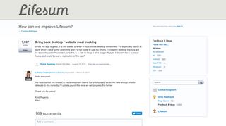 Bring back desktop / website meal tracking – Lifesum Feedback & Ideas