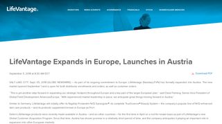 LifeVantage Expands in Europe, Launches in Austria | Lifevantage Corp