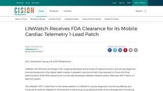 LifeWatch Receives FDA Clearance for its Mobile Cardiac Telemetry 1 ...