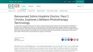 Renowned Johns Hopkins Doctor, Paul J. Christo, Explores LifeWave ...