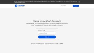 Page to sign up into LifeWorks App