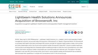 Lightbeam Health Solutions Announces Acquisition of Browsersoft, Inc