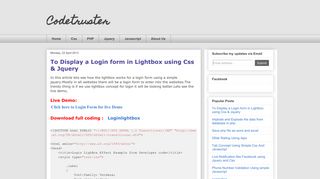 Codetruster: To Display a Login form in Lightbox using Css & Jquery