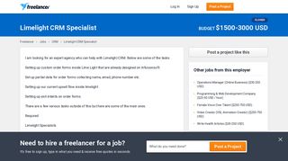 Limelight CRM Specialist | CRM | HTML | PHP | Salesforce.com | Zoho