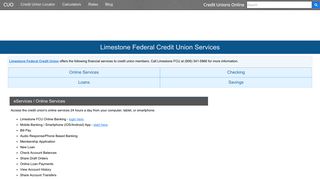 Limestone Federal Credit Union Services: Savings, Checking, Loans