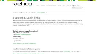 Support & Login links | Vehco®