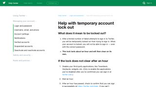 Help with temporary account lock out - Twitter support
