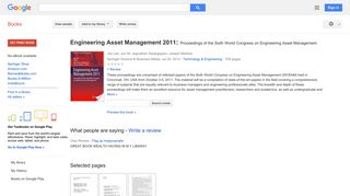 Engineering Asset Management 2011: Proceedings of the Sixth World ...