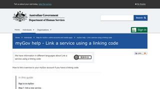 myGov help - Link a service using a linking code - Australian ...
