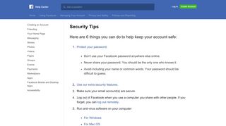 Security Tips | Facebook Help Center | Facebook