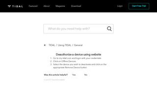 Deauthorize a device using website – TIDAL
