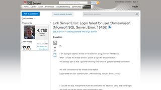 Link Server Error: Login failed for user 'Domainuser'. (Microsoft ...