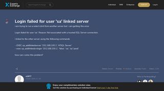 Login failed for user 'sa' linked server - Experts Exchange