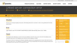 Linked server connection error - Symantec Support