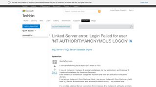 Linked Server error: Login Failed for user 'NT AUTHORITYANONYMOUS ...