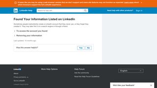 Found Your Information Listed on LinkedIn | LinkedIn Help