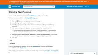 Changing Your Password | LinkedIn Help