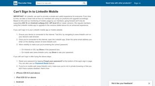 Can't Sign In to LinkedIn Mobile | Recruiter Help