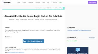 Javascript Linkedin Social Login Button for OAuth.io (Example)
