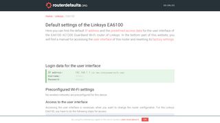 Default settings of the Linksys EA6100 - routerdefaults.org