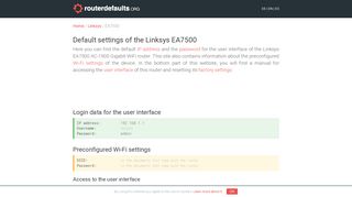 Default settings of the Linksys EA7500 - routerdefaults.org