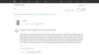 Unable to join Linksys router guest netwo… - Apple Community