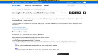 Accessing the web-based setup page of the Linksys range extender