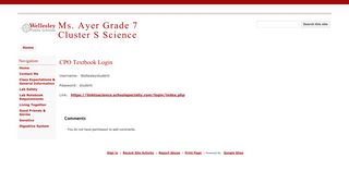 CPO Textbook Login - Ms. Ayer Grade 7 Cluster S Science