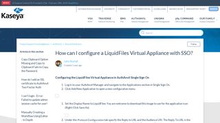 How can I configure a LiquidFiles Virtual Appliance with SSO ...