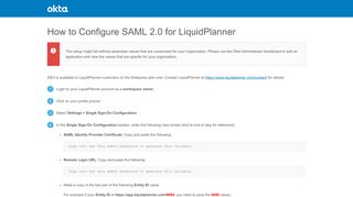 How to Configure SAML 2.0 for LiquidPlanner - Setup SSO - Okta