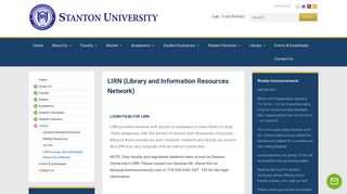 LIRN (Library and Information Resources Network) - Stanton University
