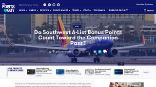 Do Southwest A-List Bonus Points Count Toward Companion Pass?